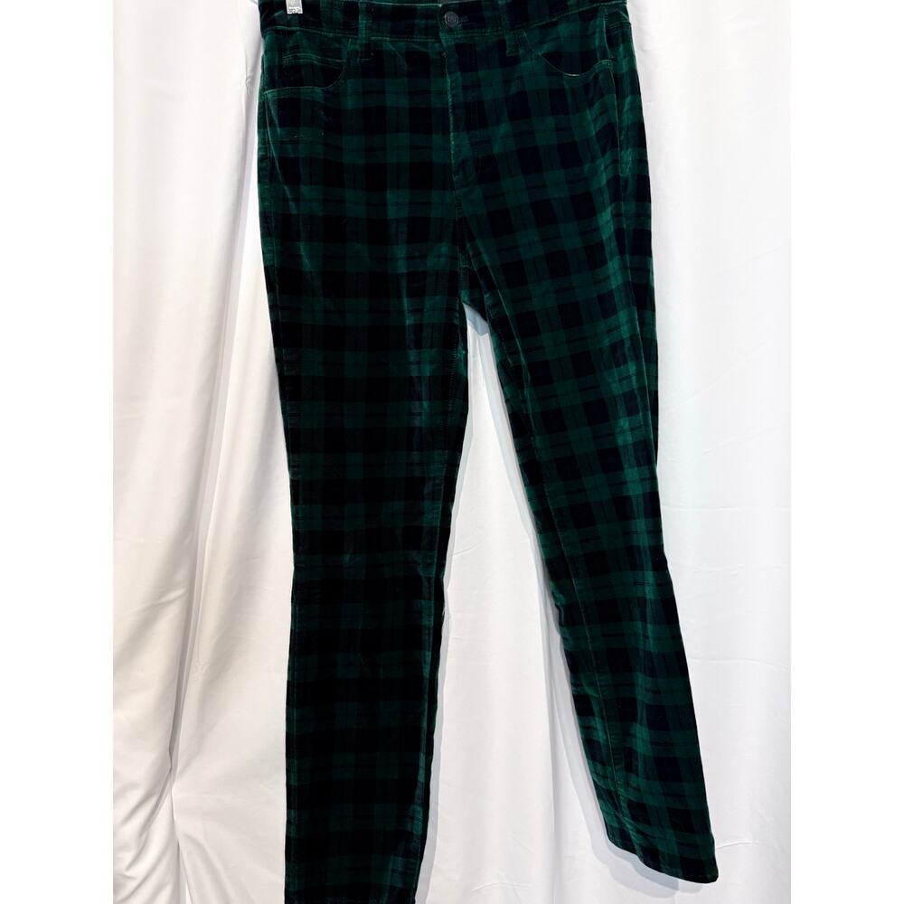 Talbots Green and Black Buffalo Plaid Velveteen Straight Leg Pants